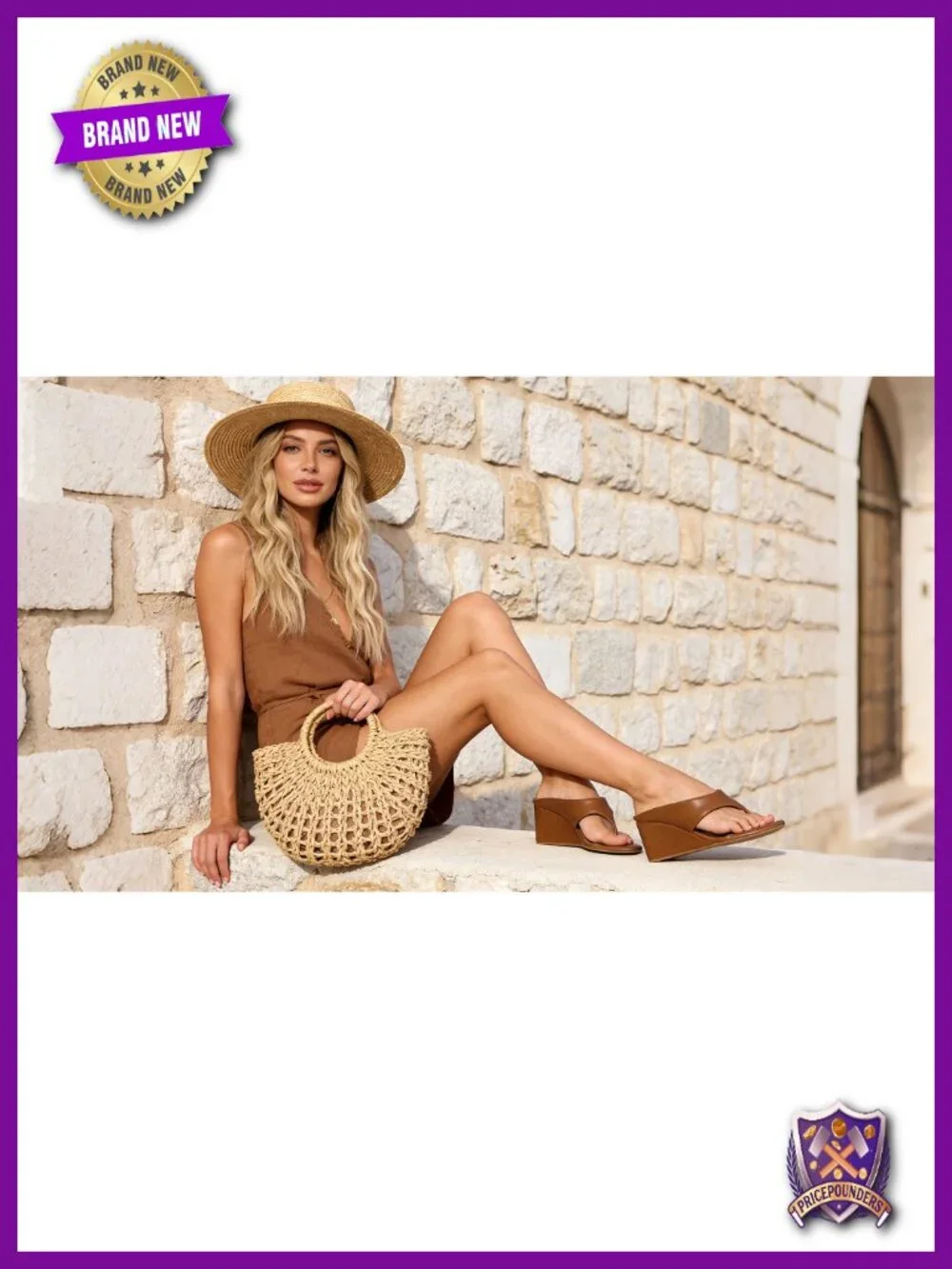 Wedge Sandals - Chunky Heel Open Round Toe Slip On Thong Sandals